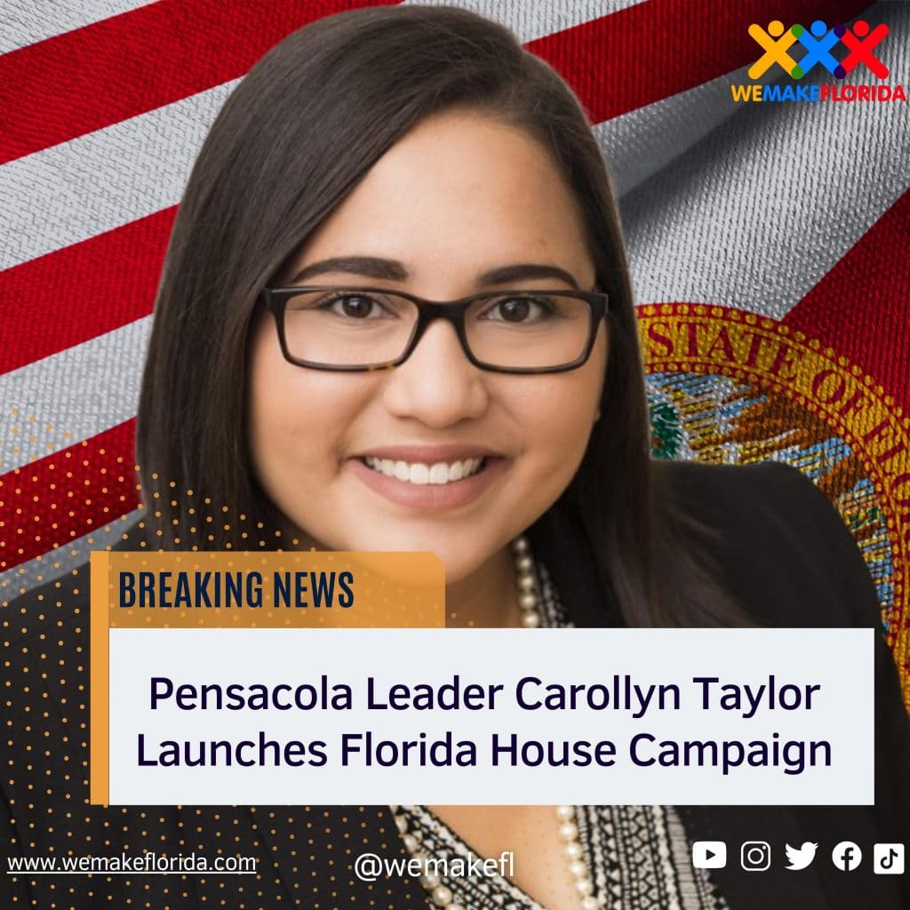 Carollyn Taylor is running for Florida House of Representatives. There is an American flag and a Florida flag in her background